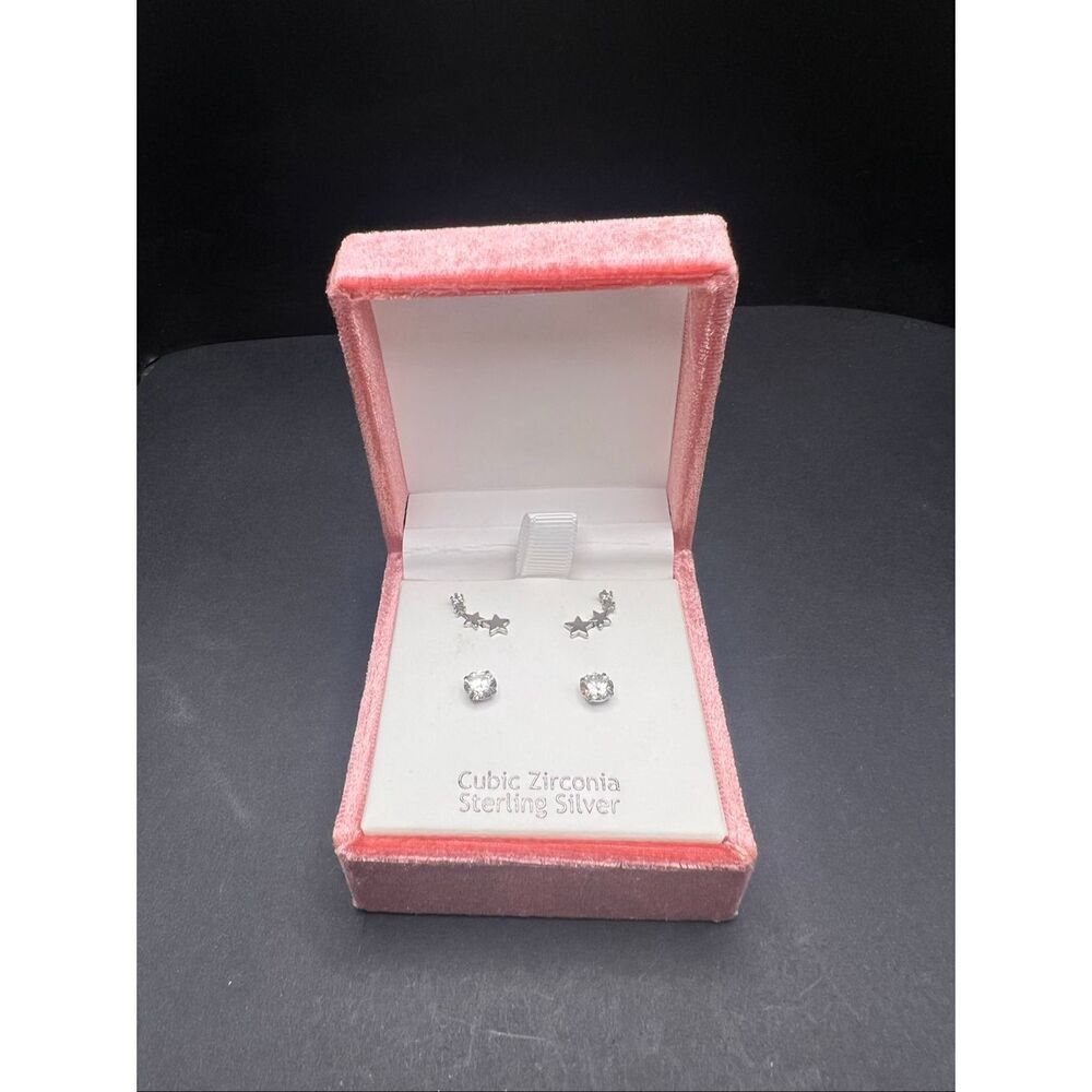 Rachel Ashwell Sterling Silver Cubic Zirconia Star Stud Earrings Gift Box